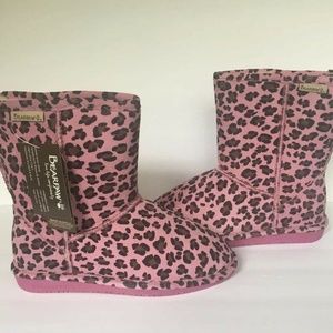 NEW Bearpaw Girls Suede Boots Pink Leopard Size 5